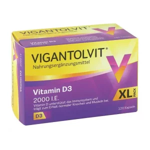 Packung VIGANTOLVIT 2000 I.E. mit Vitamin D3, Löwen Apotheke Lions Pharmacy